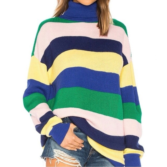 Lovers + Friends Marianne Tropical Stripe Turtleneck Oversized Sweater Size XS - Picture 1 of 11